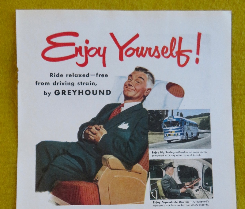 1951 Greyhound with Man Relaxing in his Seat