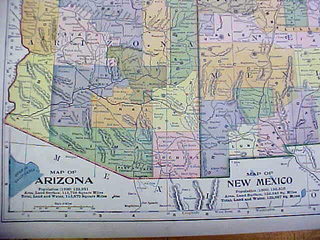 Antique Map Arizona/New Mexico/Washington/Oregon 1902