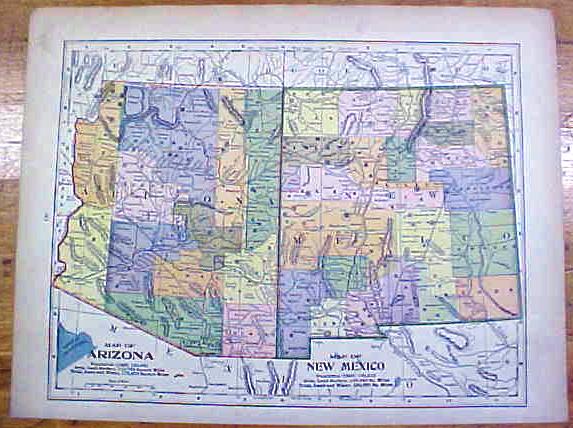Antique Map Arizona/New Mexico/Washington/Oregon 1902