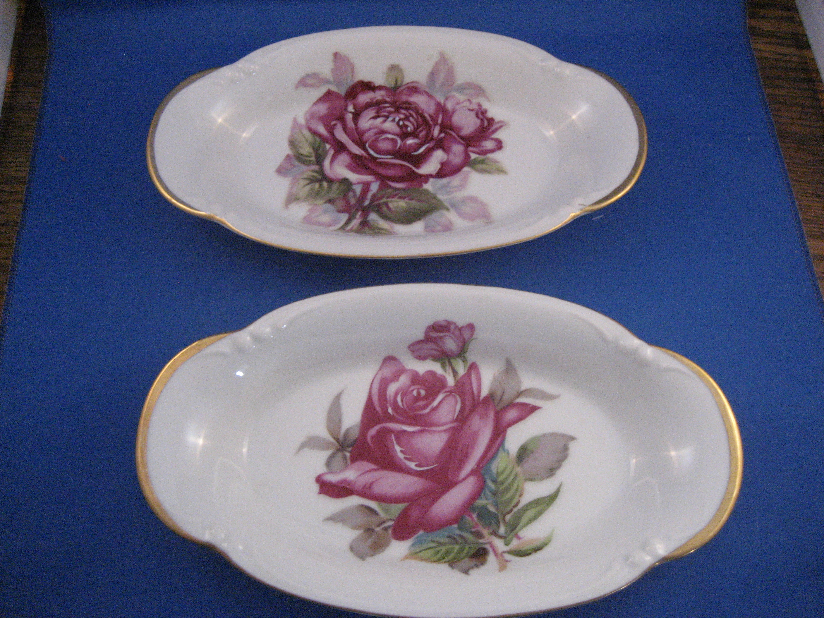 Two Hand Painted Rose Relish Dishes