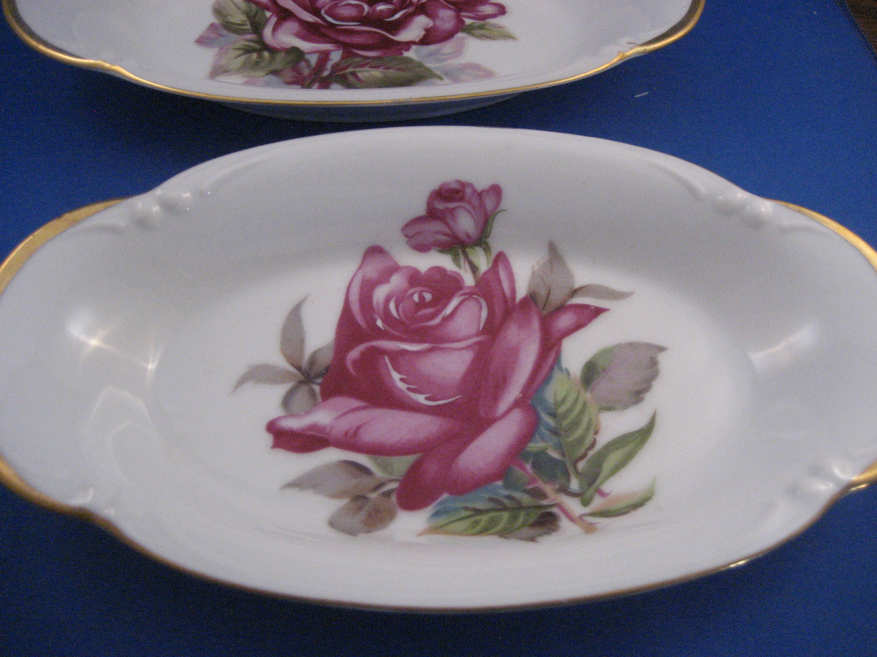 Two Hand Painted Rose Relish Dishes