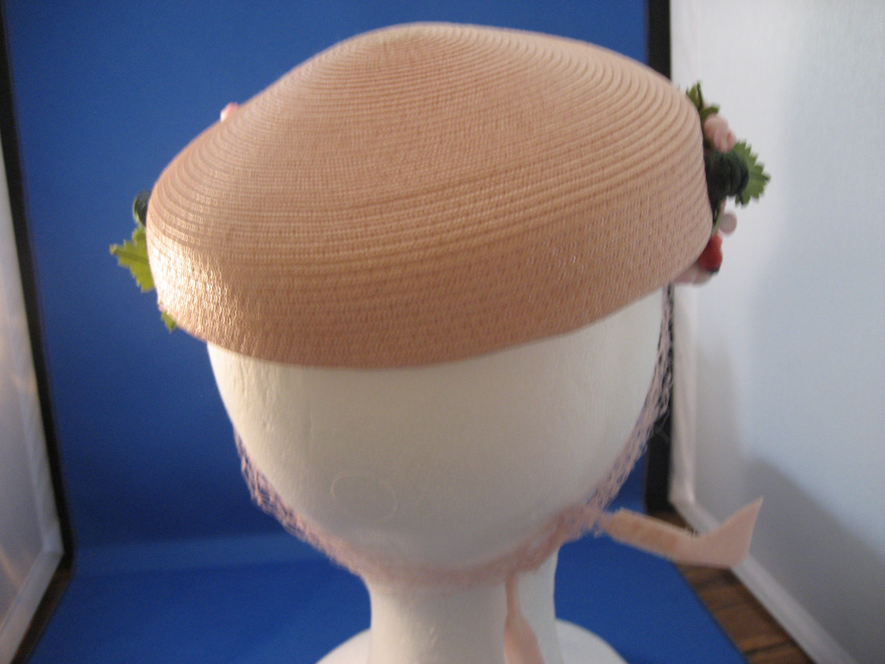 Pink Straw Hat with Flowers and a Net