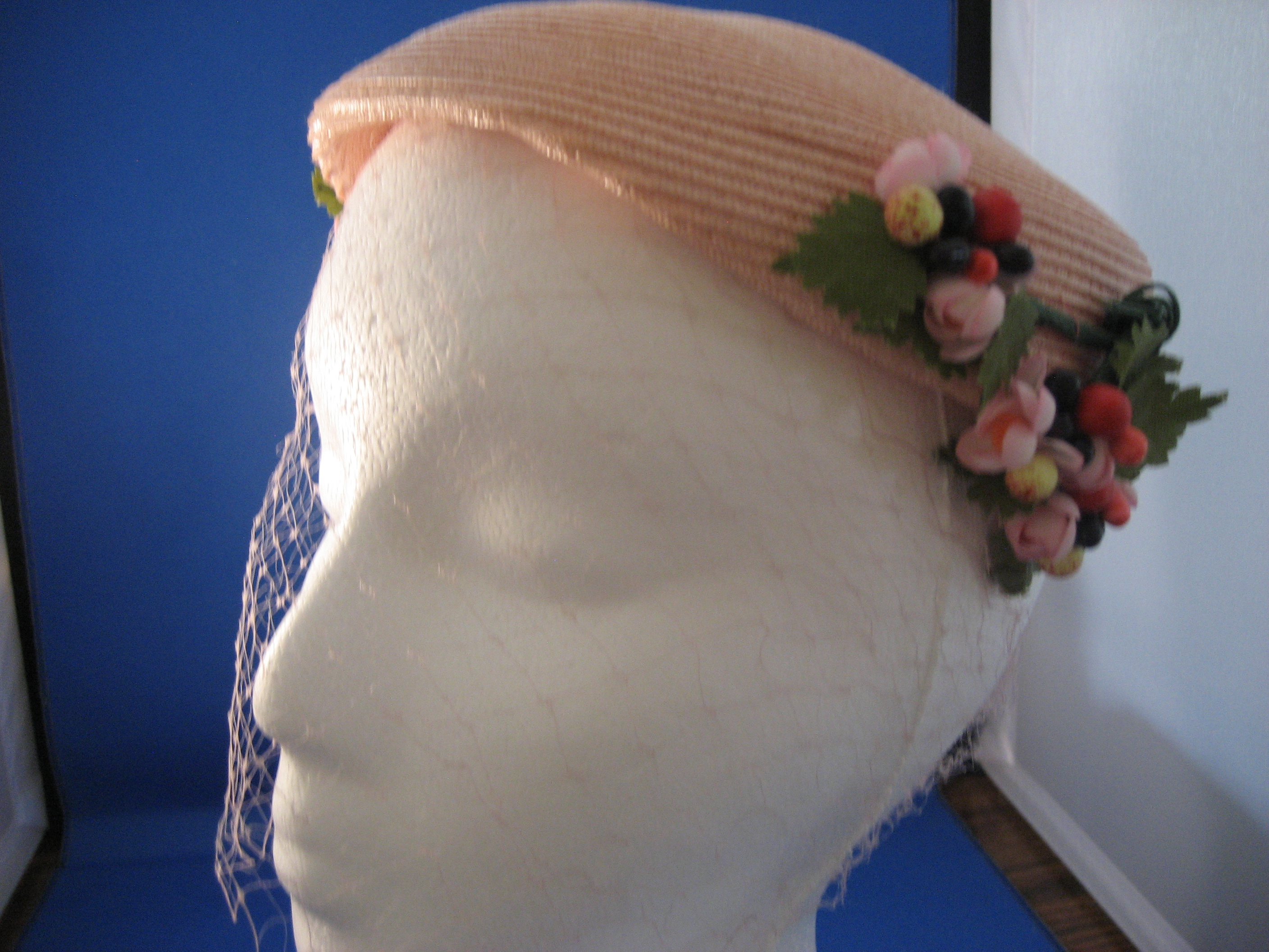 Pink Straw Hat with Flowers and a Net