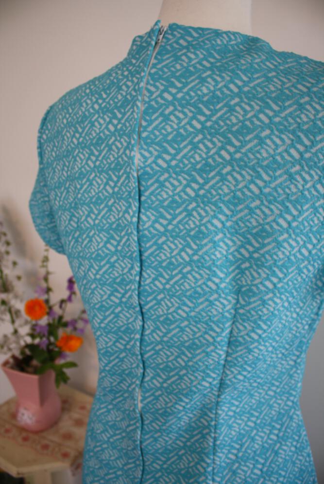 Blue and White Polyester Fitted Dress