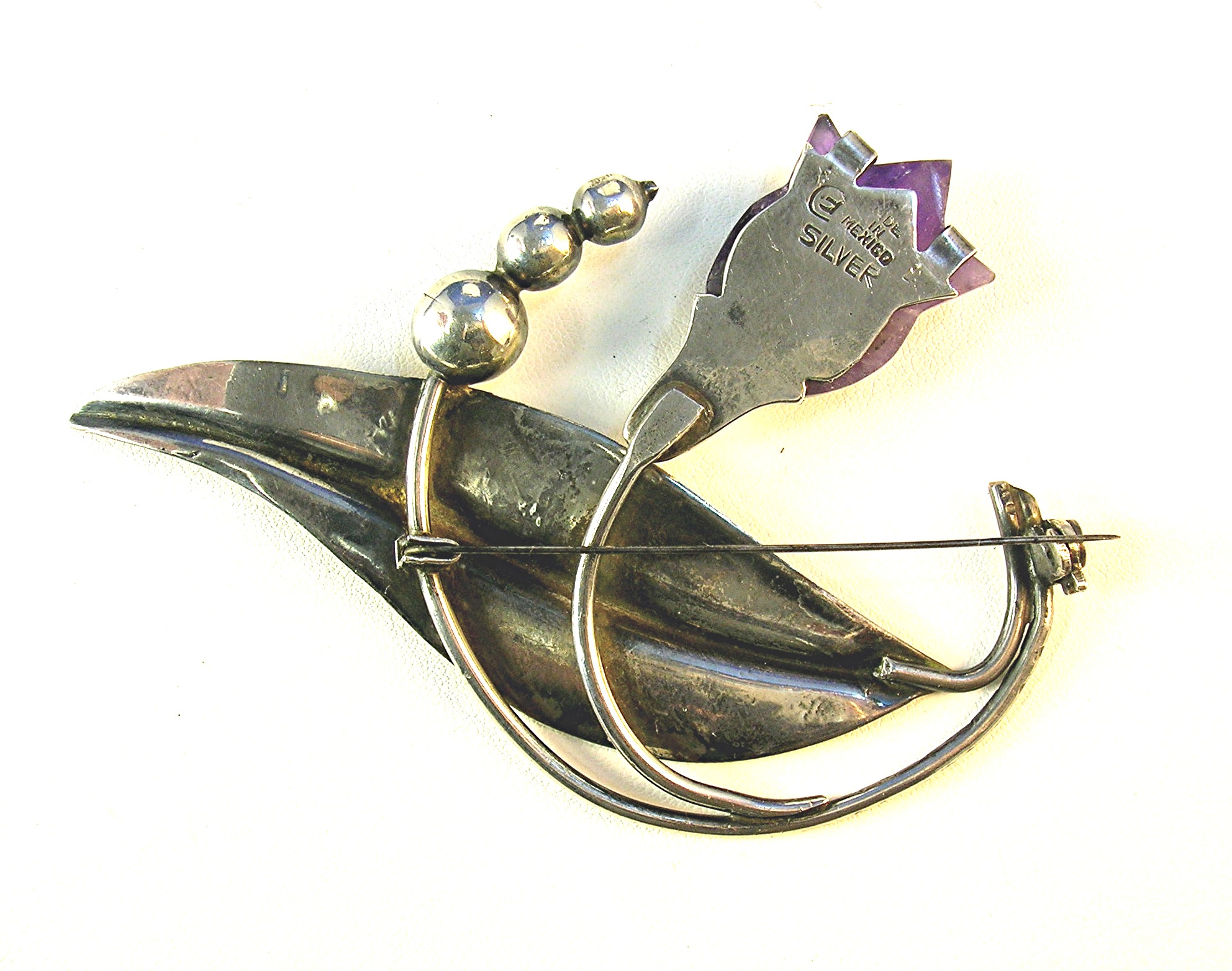 Brooch  Sterling Silver Signed Frederick Davis Amethyst