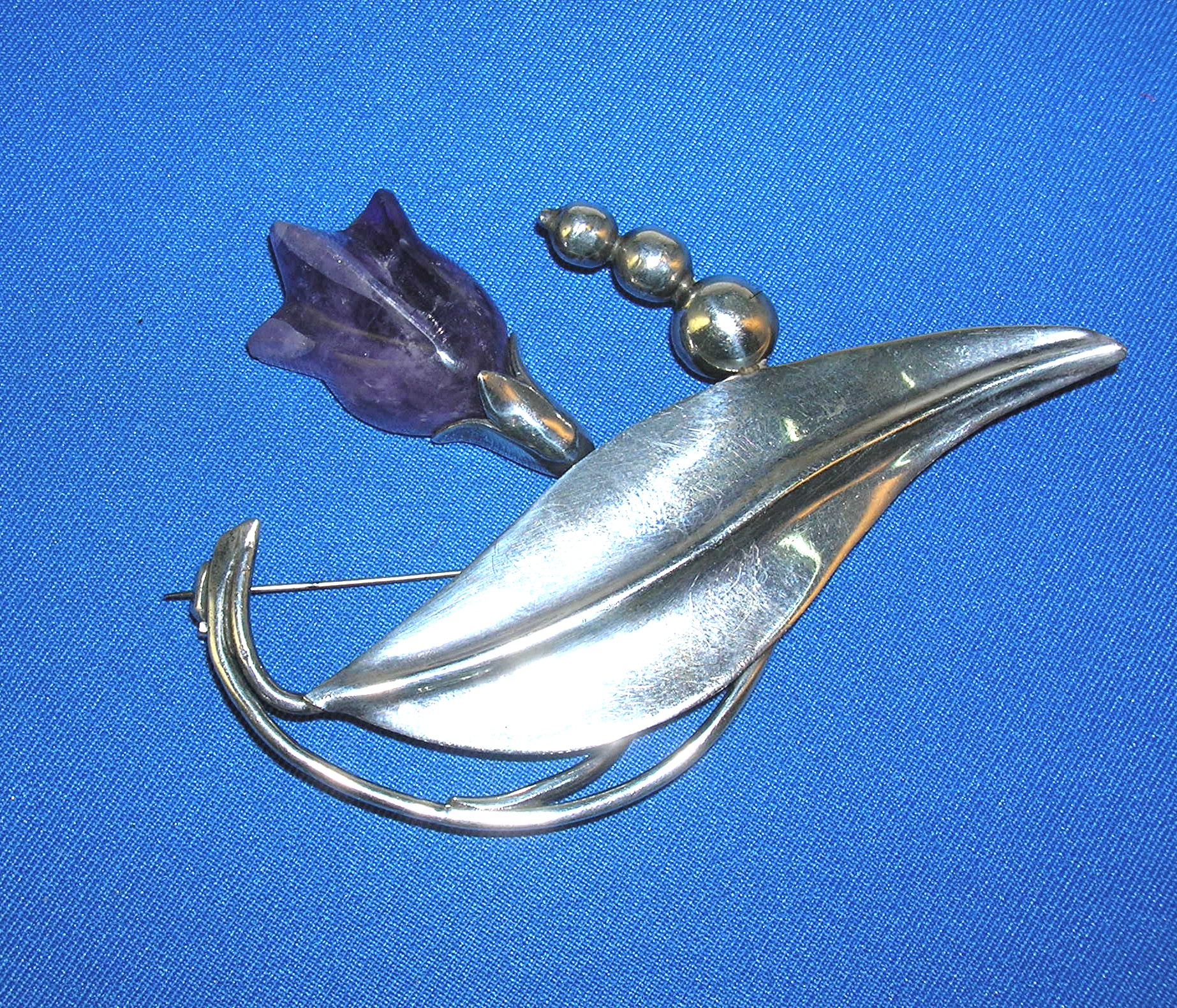 Brooch Sterling Silver Signed Frederick Davis Amethyst