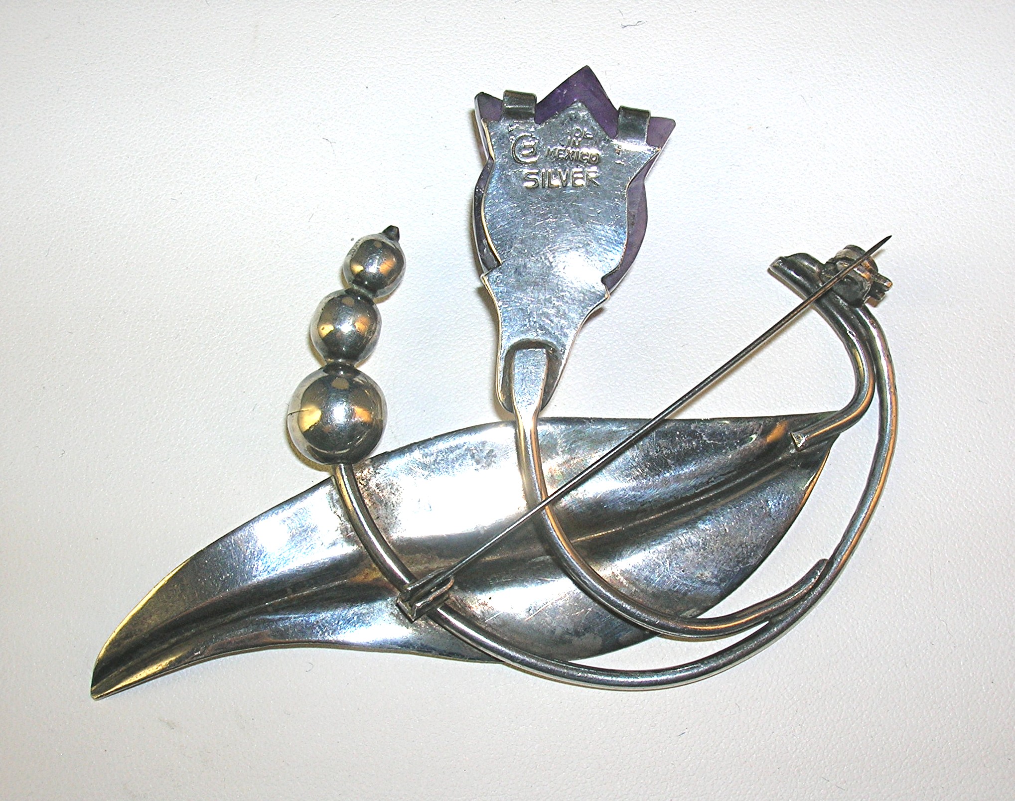 Brooch  Sterling Silver Signed Frederick Davis Amethyst