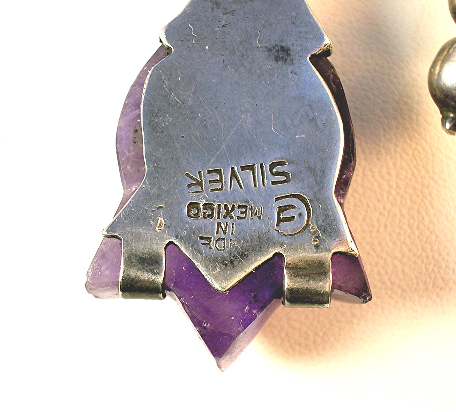 Brooch  Sterling Silver Signed Frederick Davis Amethyst