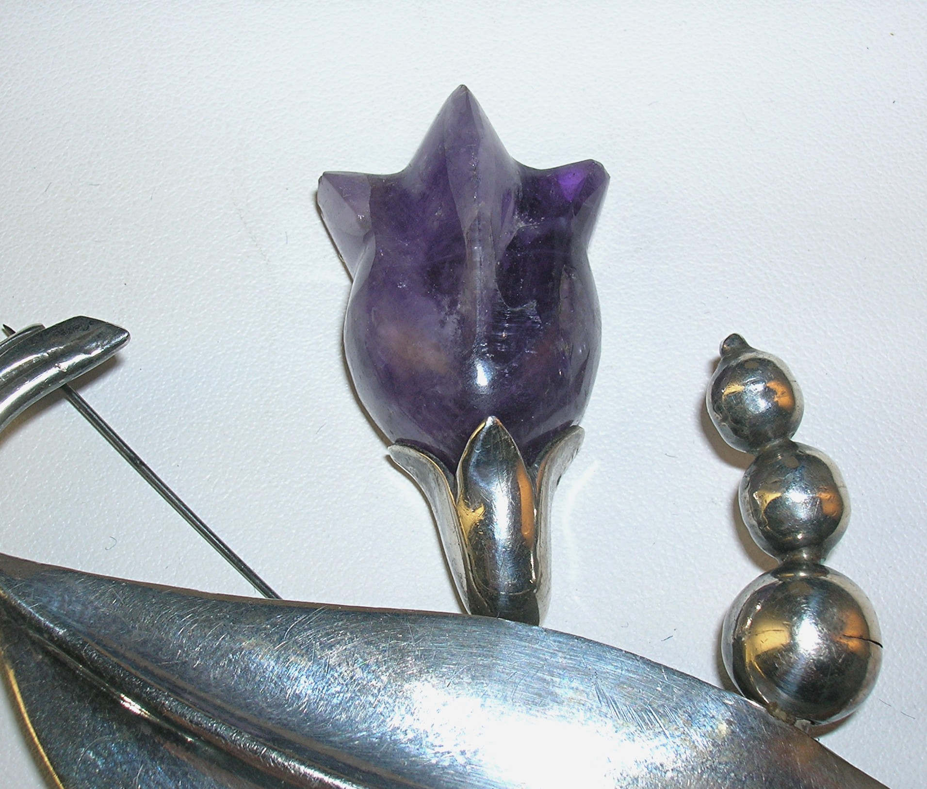 Brooch  Sterling Silver Signed Frederick Davis Amethyst
