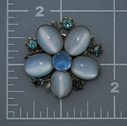 Moonstone Silver Tone Crystal Brooch Pin 60s