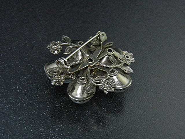 Moonstone Silver Tone Crystal Brooch Pin 60s