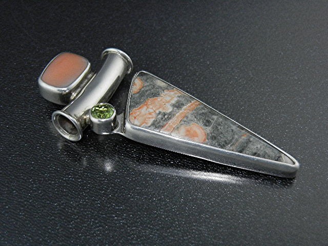Charles Albert Sterling Silver Coral Peridot Agate Pend