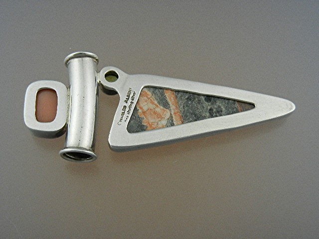 Charles Albert Sterling Silver Coral Peridot Agate Pend