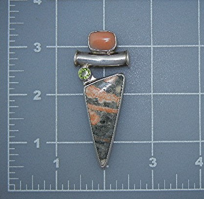 Charles Albert Sterling Silver Coral Peridot Agate Pend