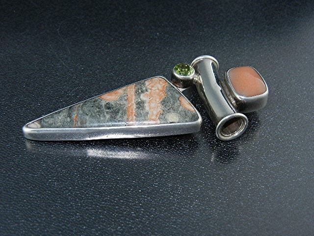 Charles Albert Sterling Silver Coral Peridot Agate Pend