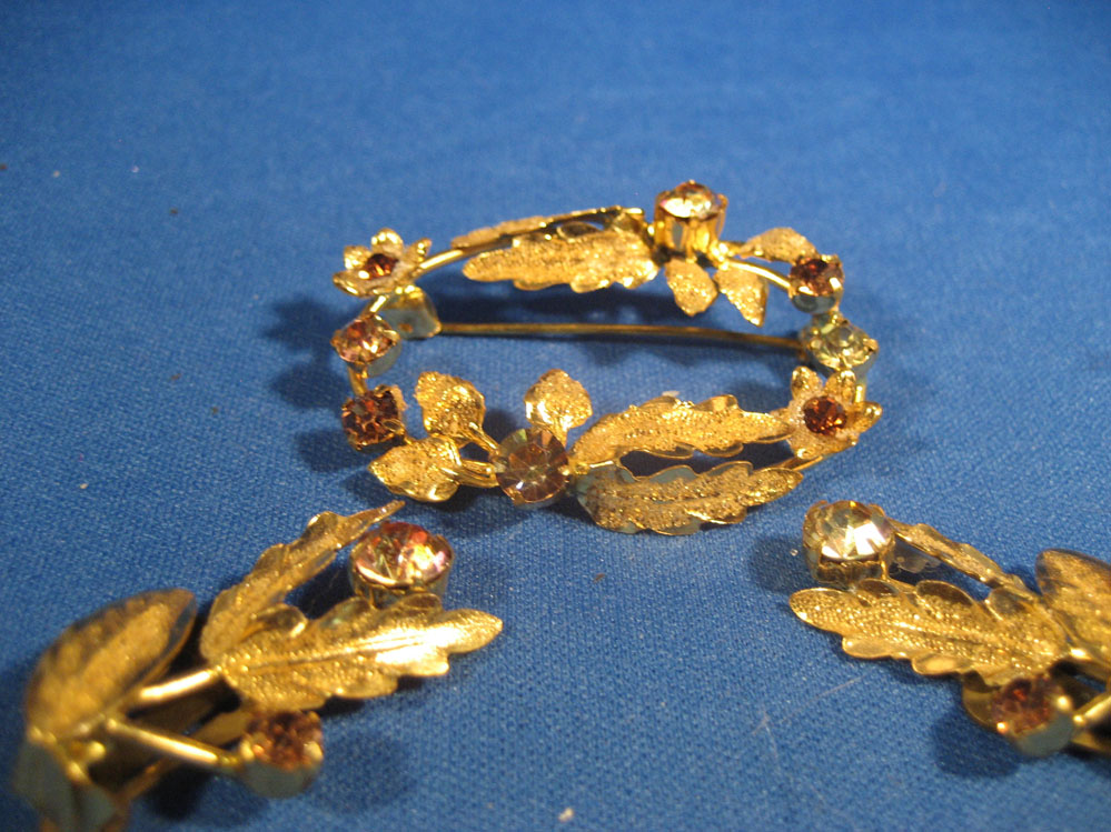 Austrian Crystal Wreath Brooch and  Earrings
