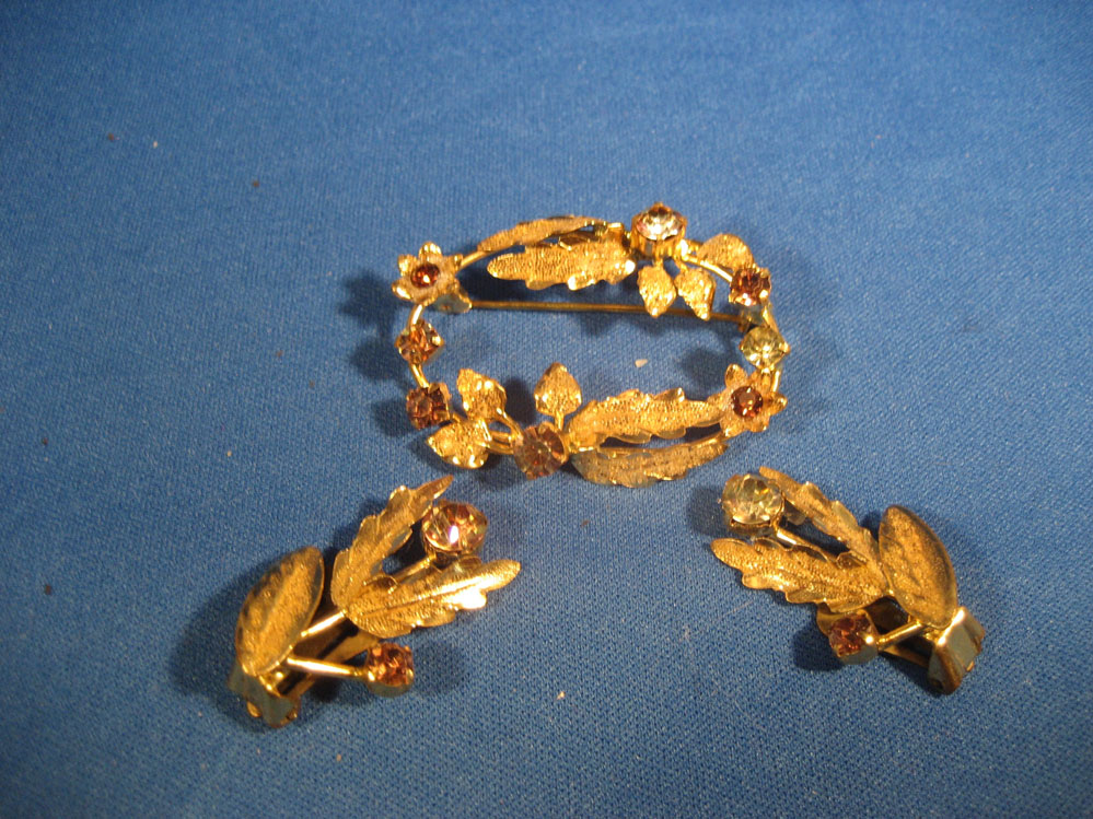 Austrian Crystal Wreath Brooch and Earrings