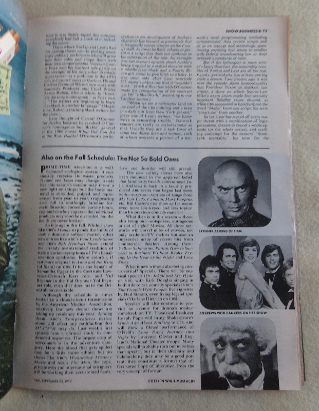 Time Magazine September 25, 1972 The New TV Season: Toppling Old Taboos