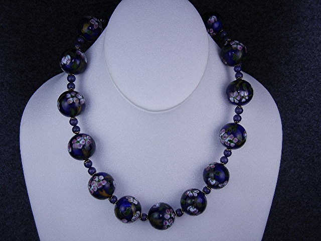 Cloisinee Beads Blue Pink Green Necklace
