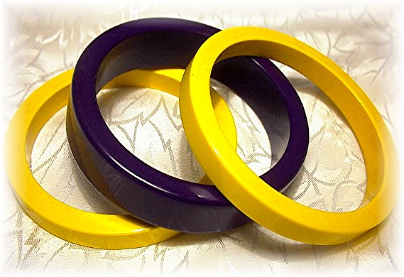 Bakelite Bangles 2 Yellow Gold 1 Black 50s