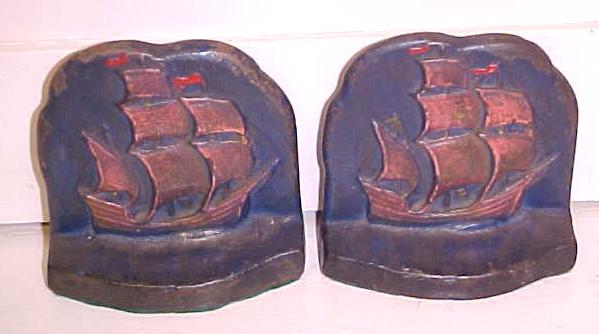 Antique Bookends Sailing Ship at Sea