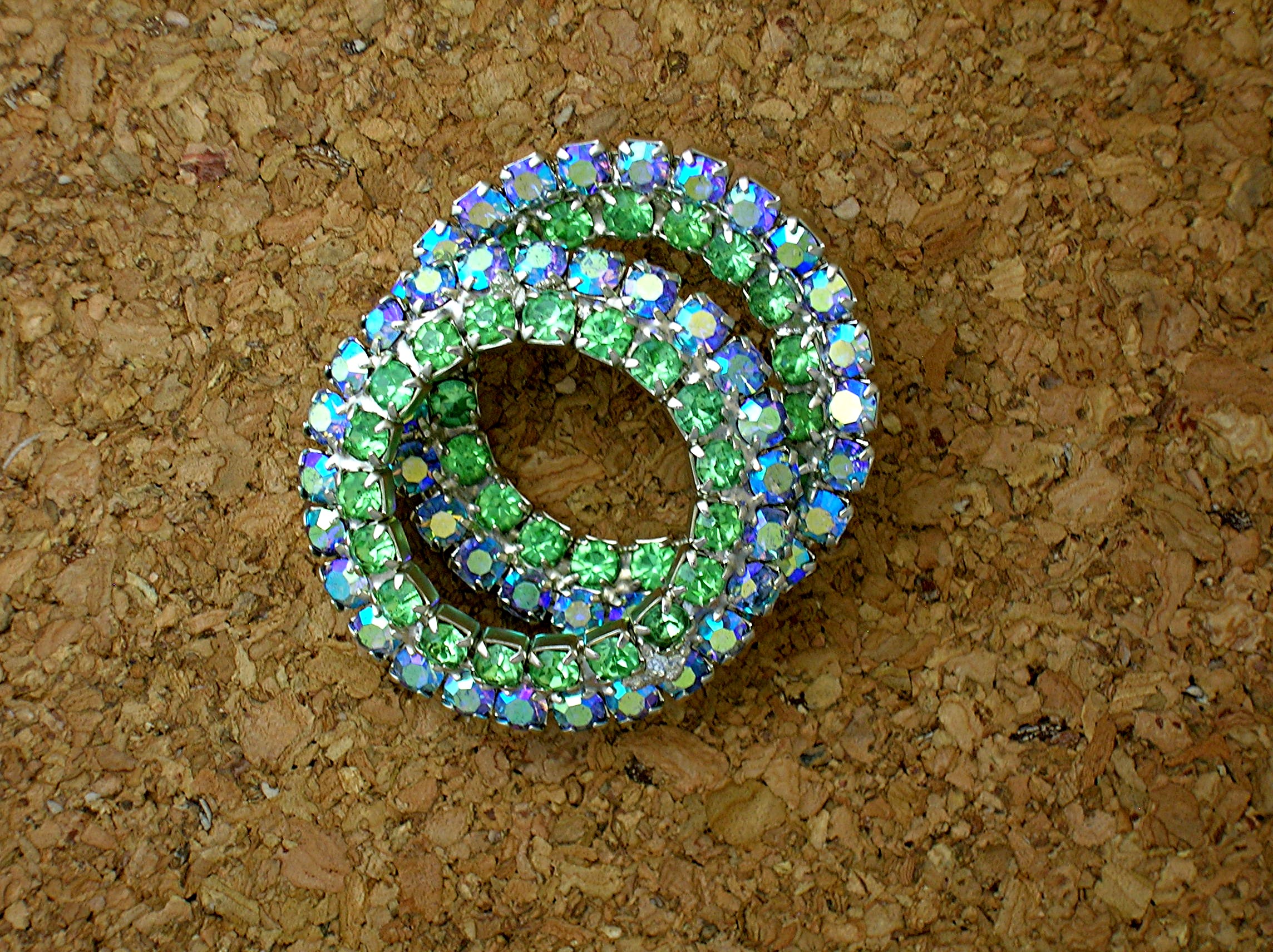 Crystal Pink Green Borealis Brooch Pin