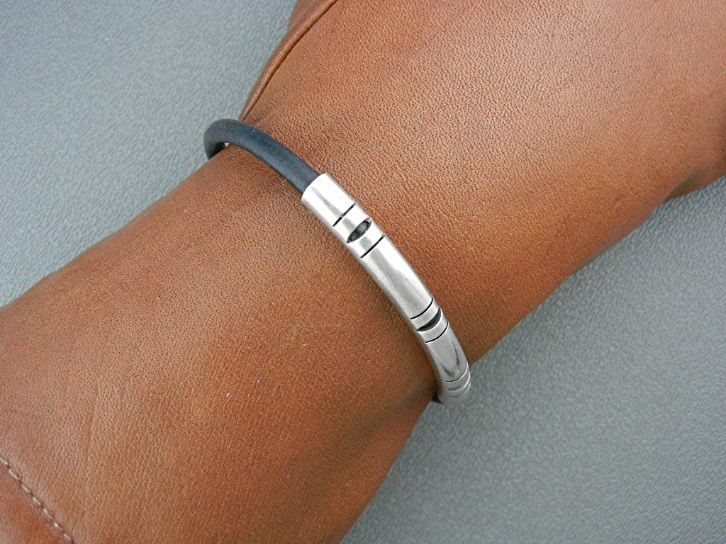 Necklace & Bracelet Sterling Silver Black Leather Mexic