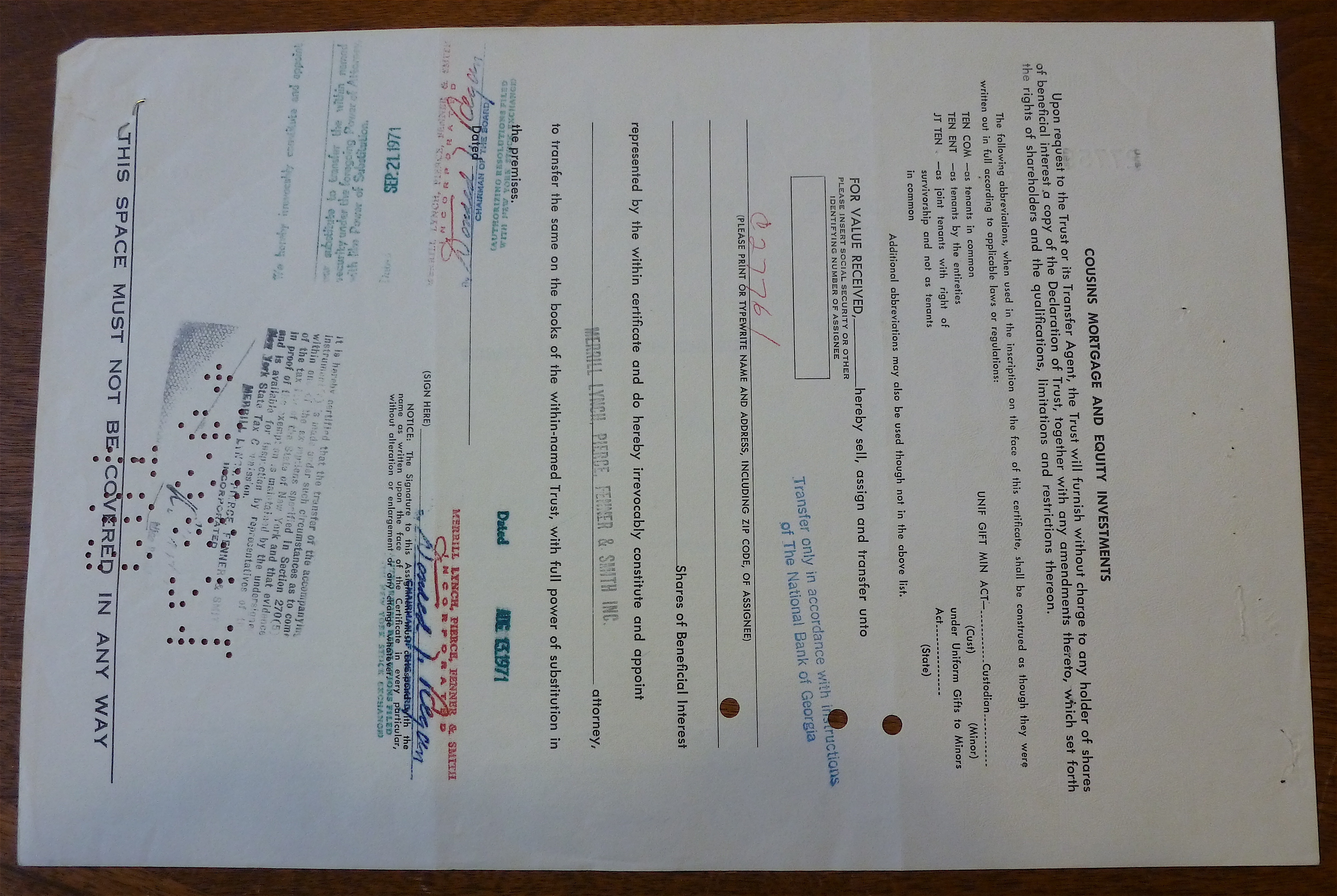 Cousins Mortgage & Equity Investments Stock Certificate