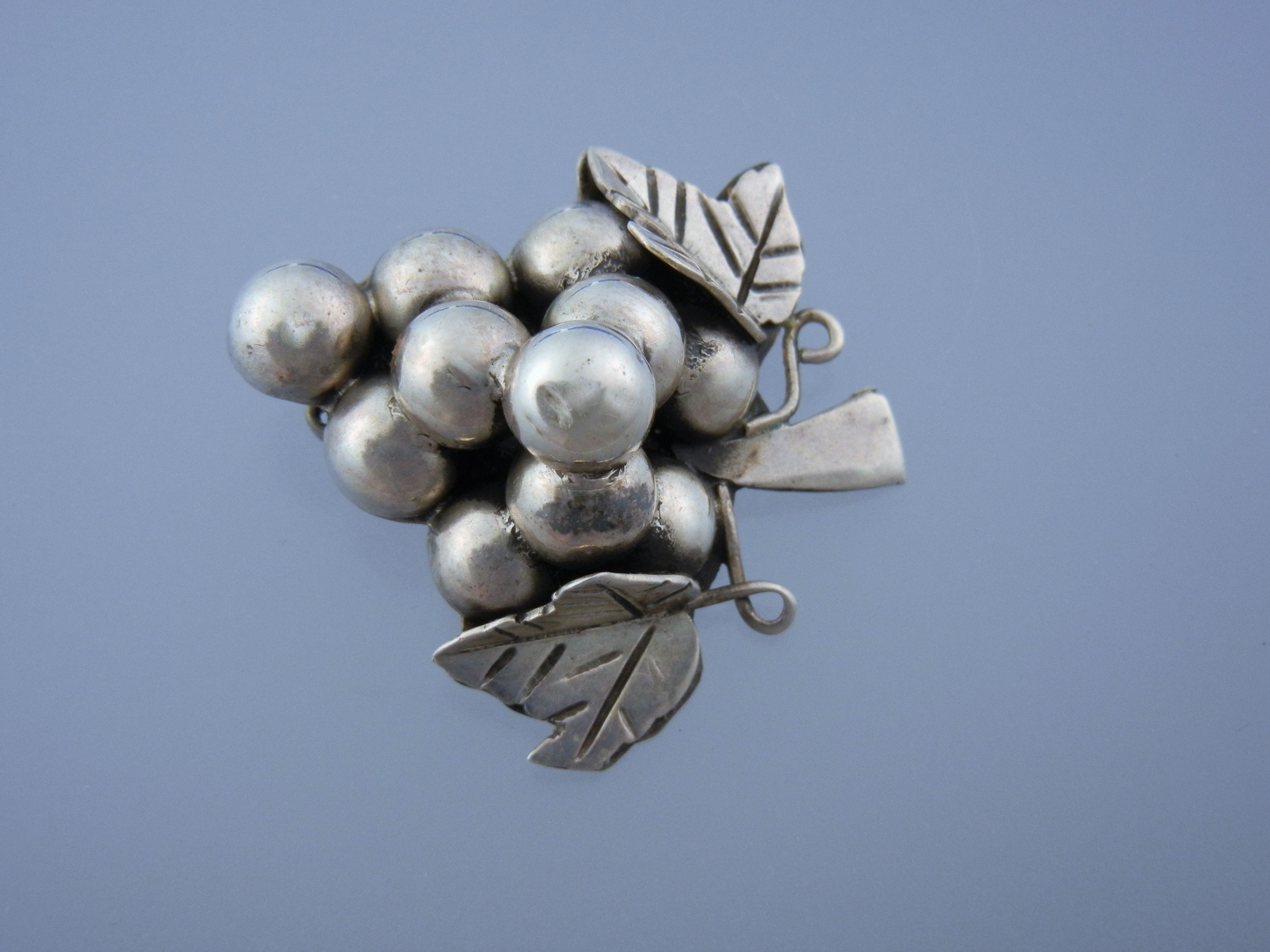Taxco Mexico Sterling Silver Grapes and Leaves Clip Ear