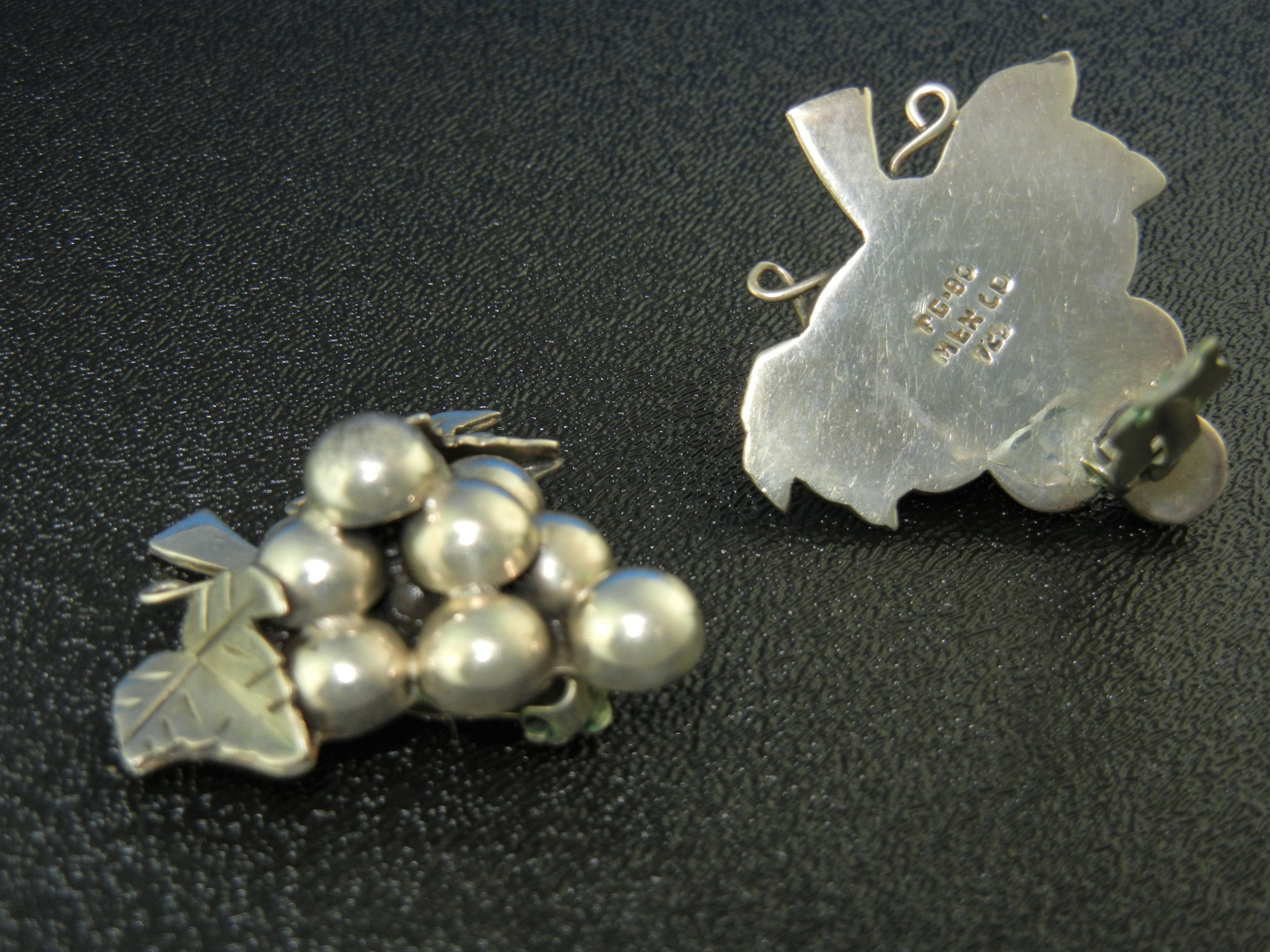Taxco Mexico Sterling Silver Grapes and Leaves Clip Ear