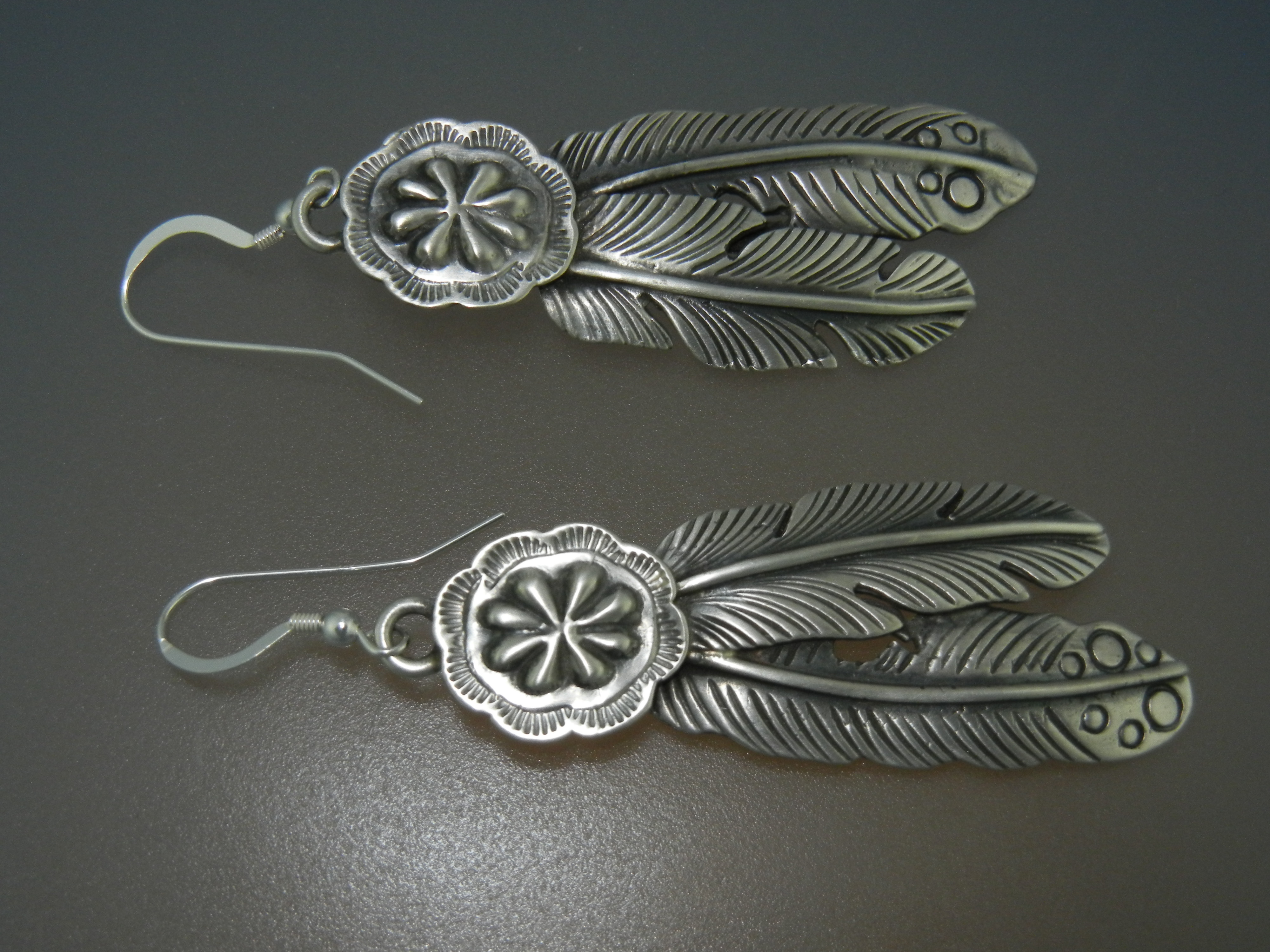 Navajo Sterling Silver Double Feathers Earrings