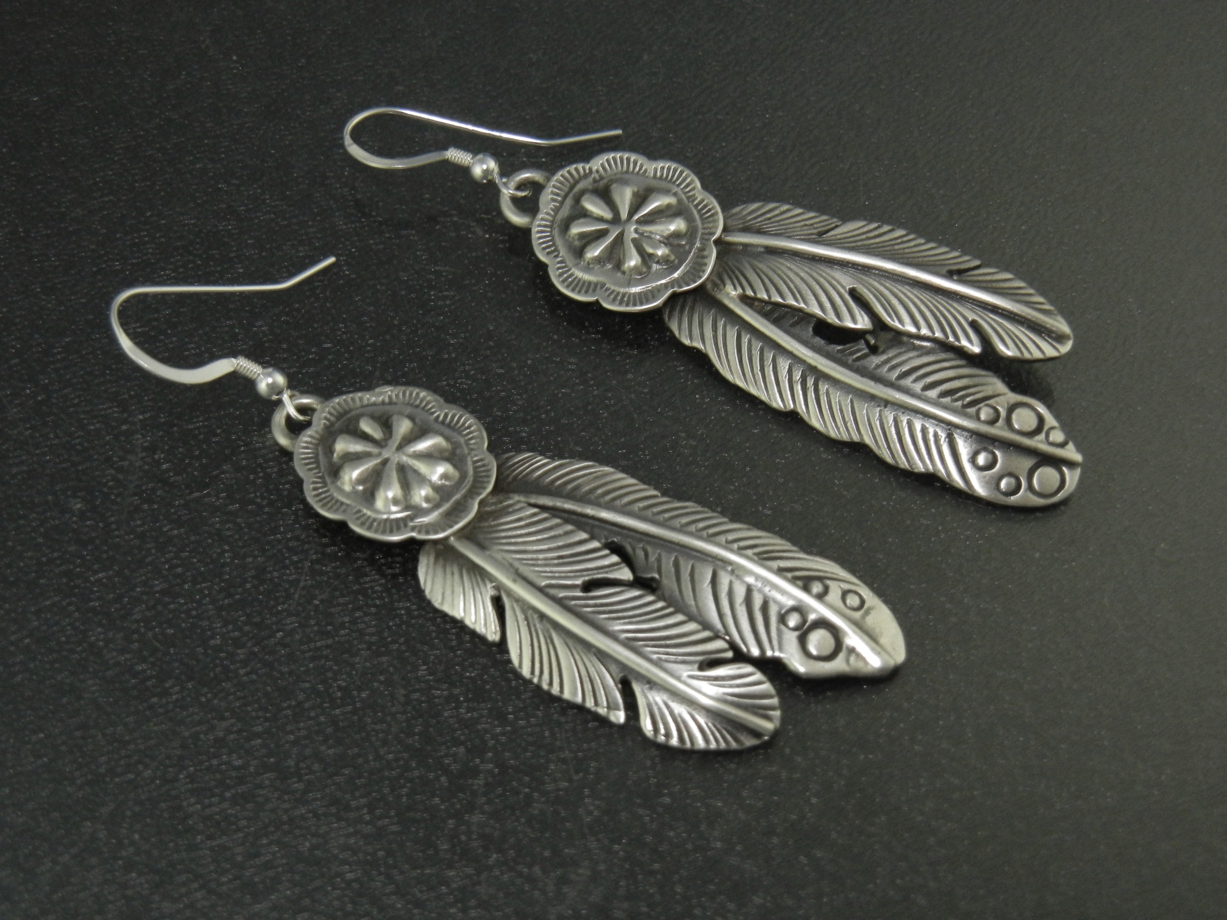 Navajo Sterling Silver Double Feathers Earrings