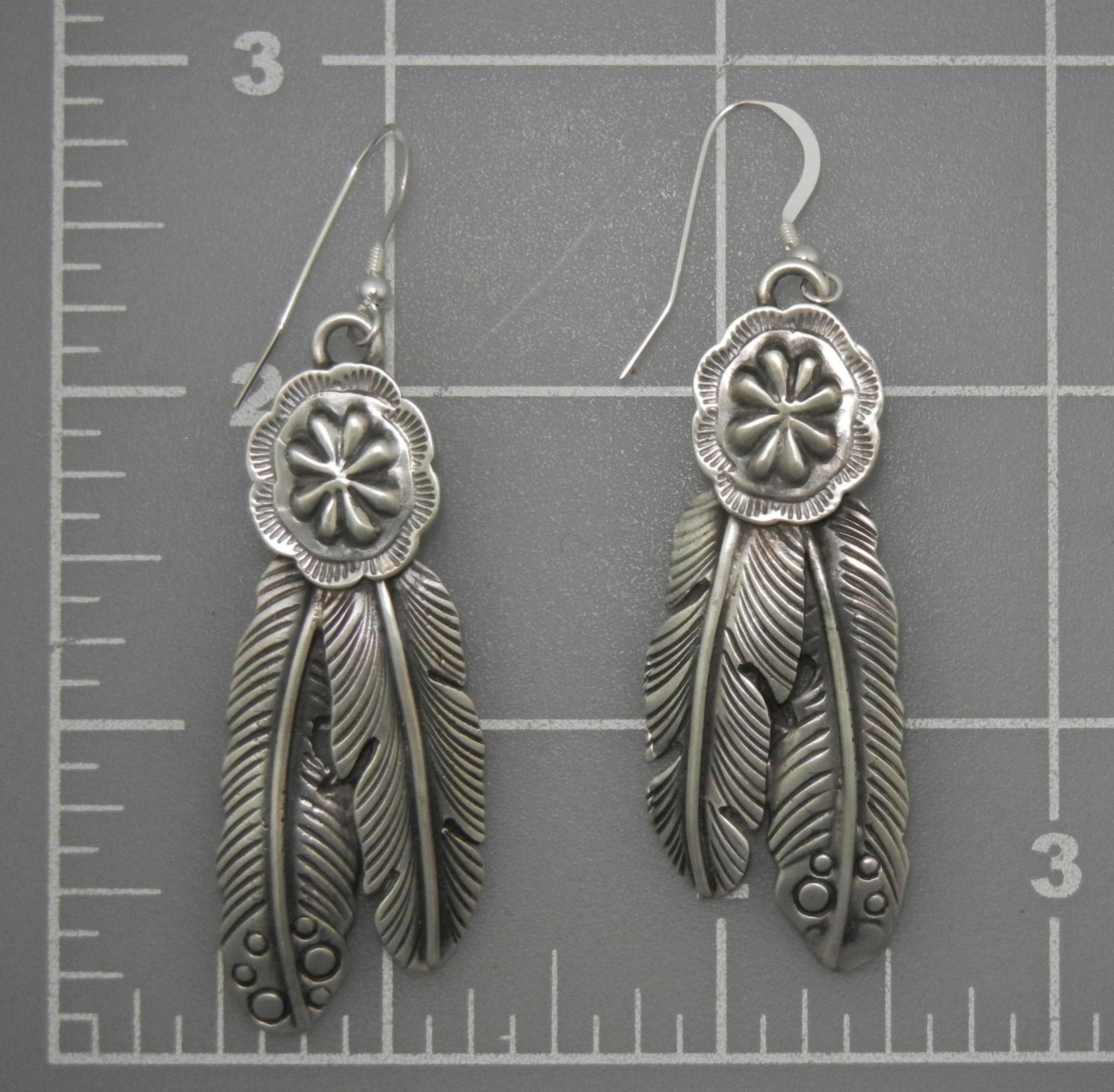 Navajo Sterling Silver Double Feathers Earrings