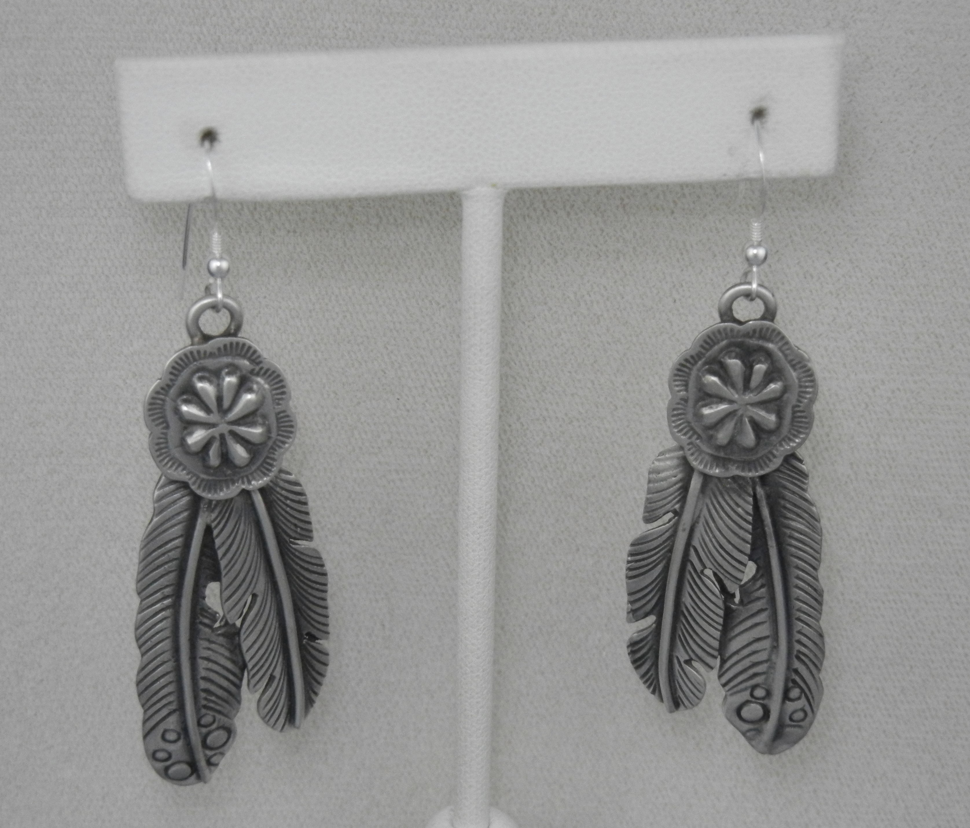 Navajo Sterling Silver Double Feathers Earrings