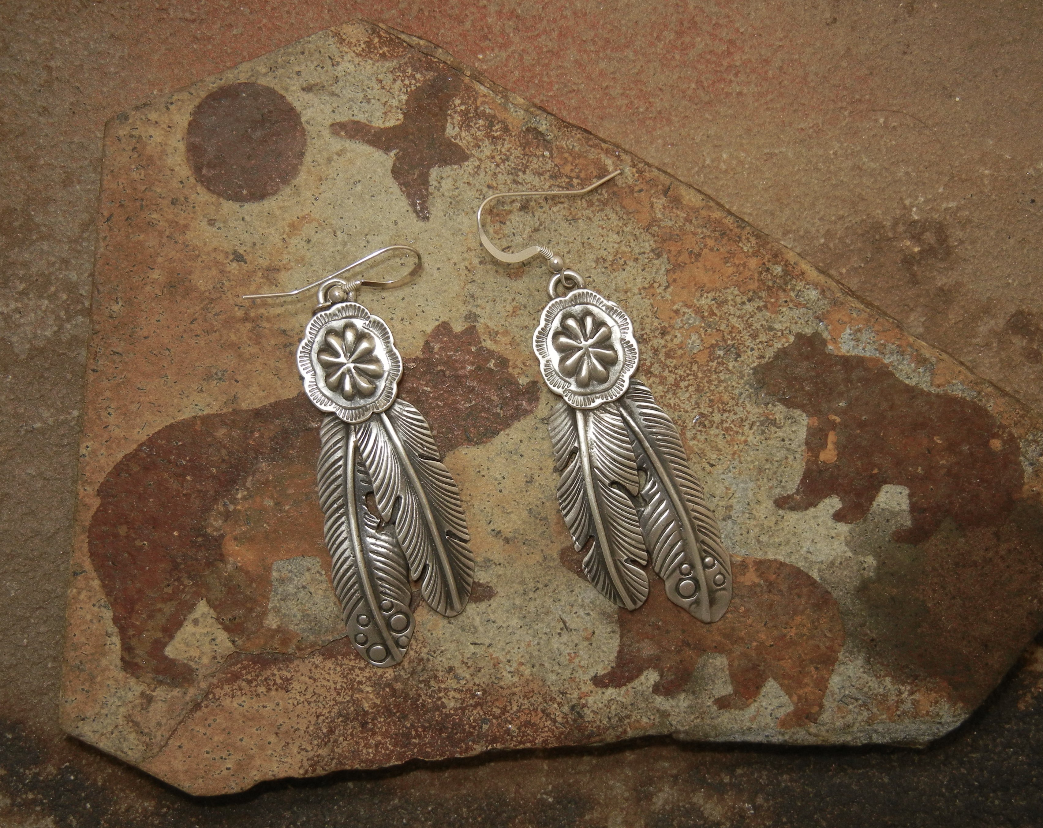 Navajo Sterling Silver Double Feathers Earrings