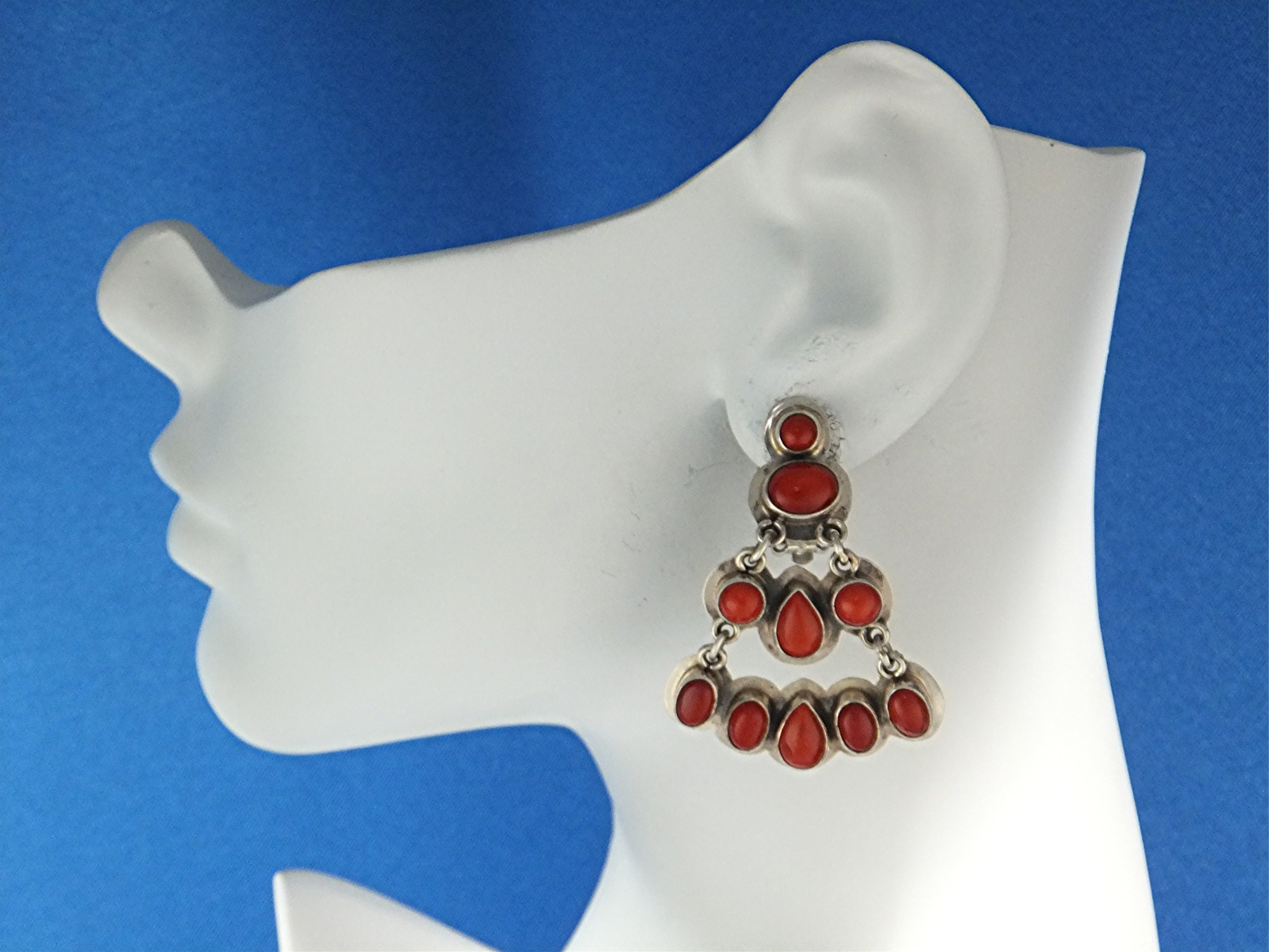 Mario D Sterling Silver Mediterranean Coral Clip Earrin