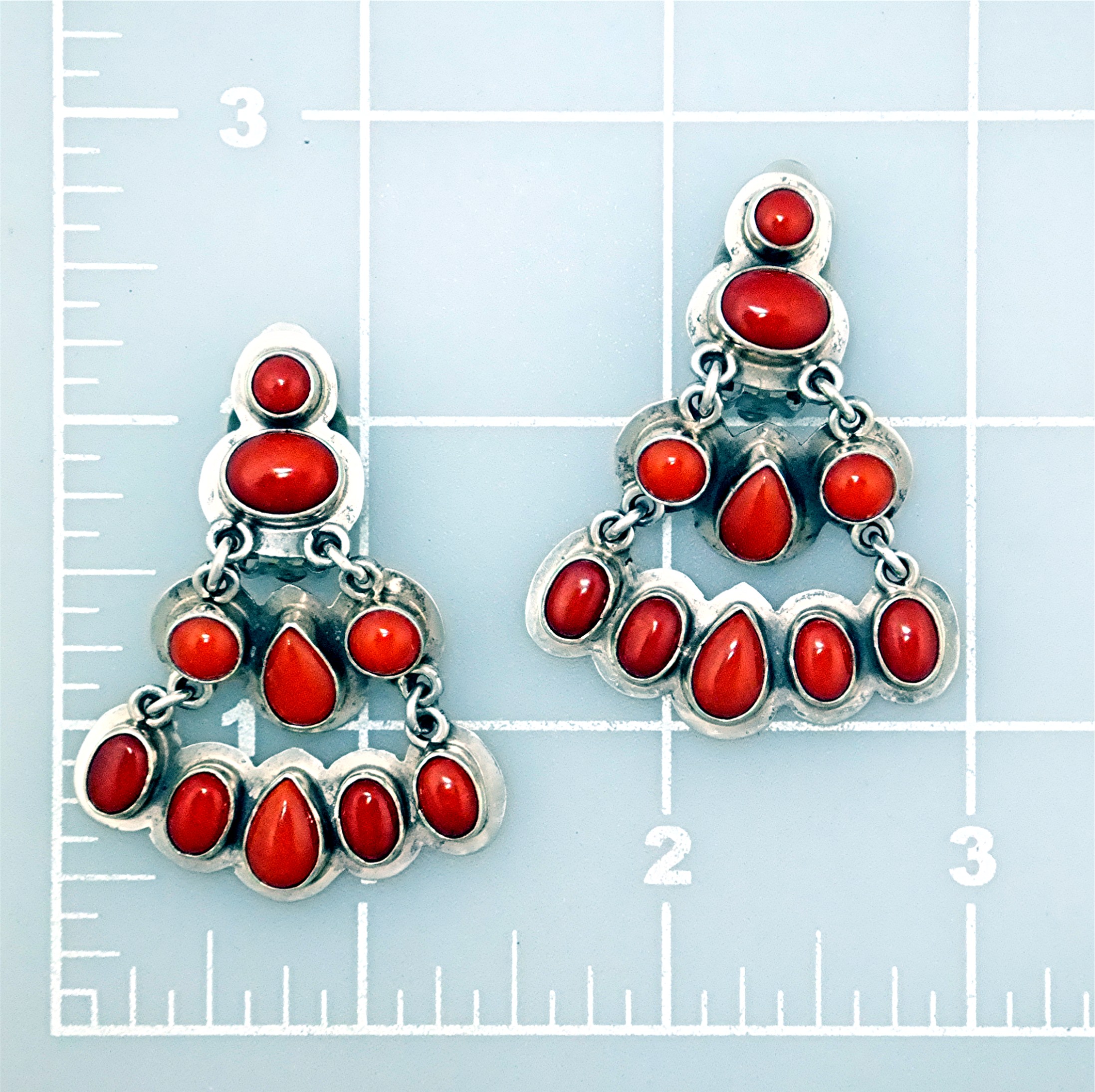 Mario D Sterling Silver Mediterranean Coral Clip Earrin