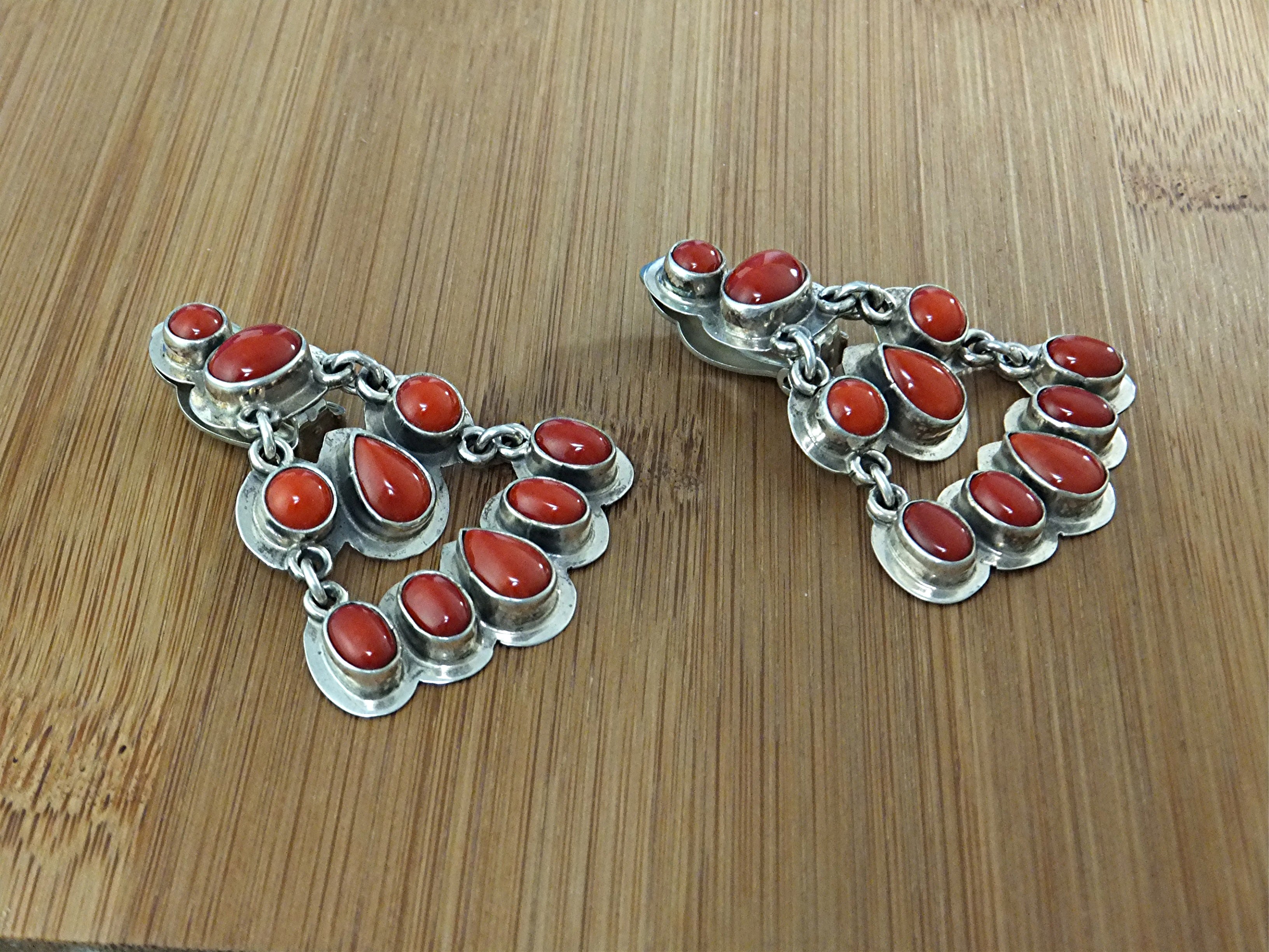 Mario D Sterling Silver Mediterranean Coral Clip Earrin