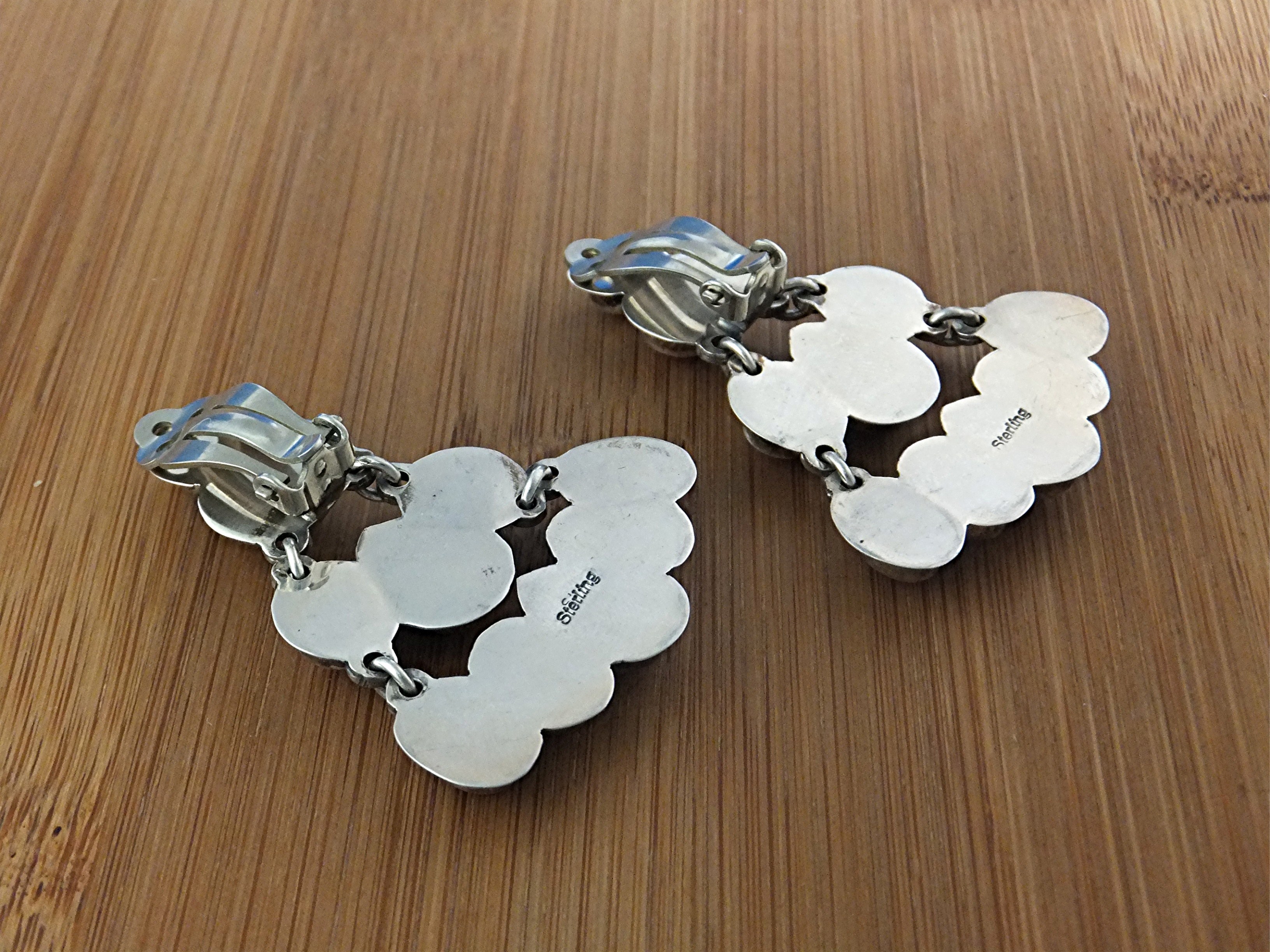 Mario D Sterling Silver Mediterranean Coral Clip Earrin