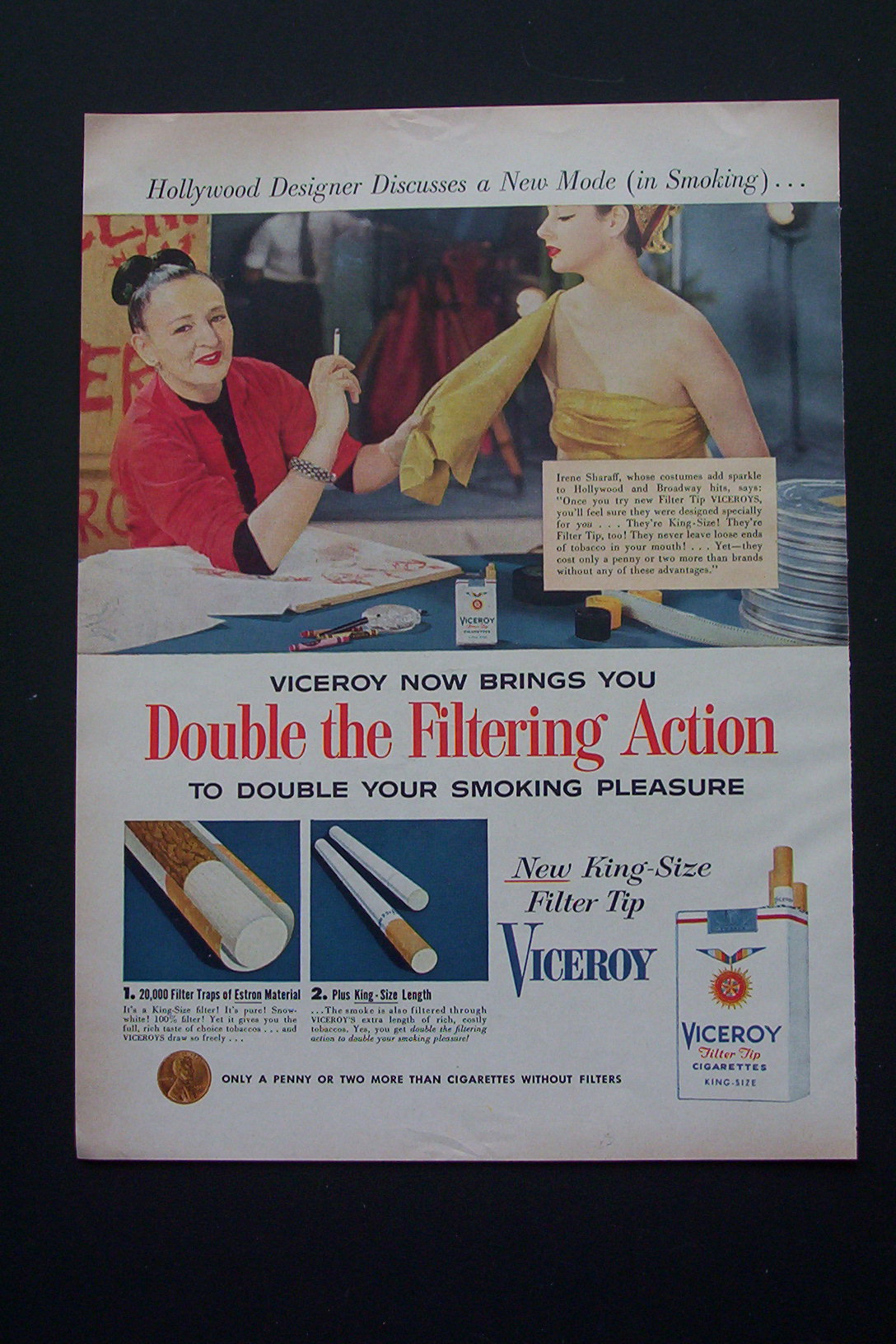 1954 Viceroy Cigarettes with Designer Irene Sharaff