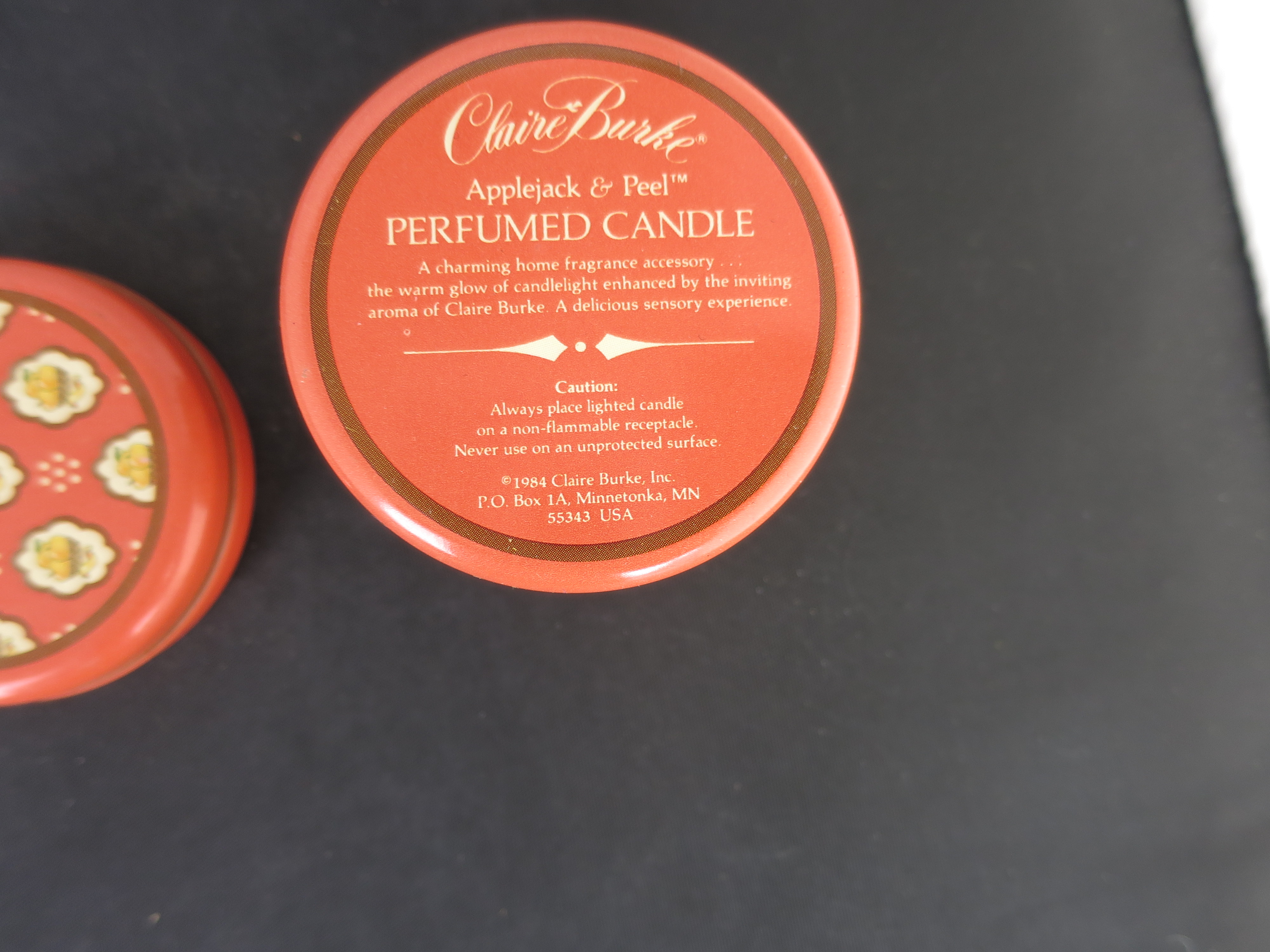 Claire Burke Candle Tin Apple Jack Peel 1984 No Candle