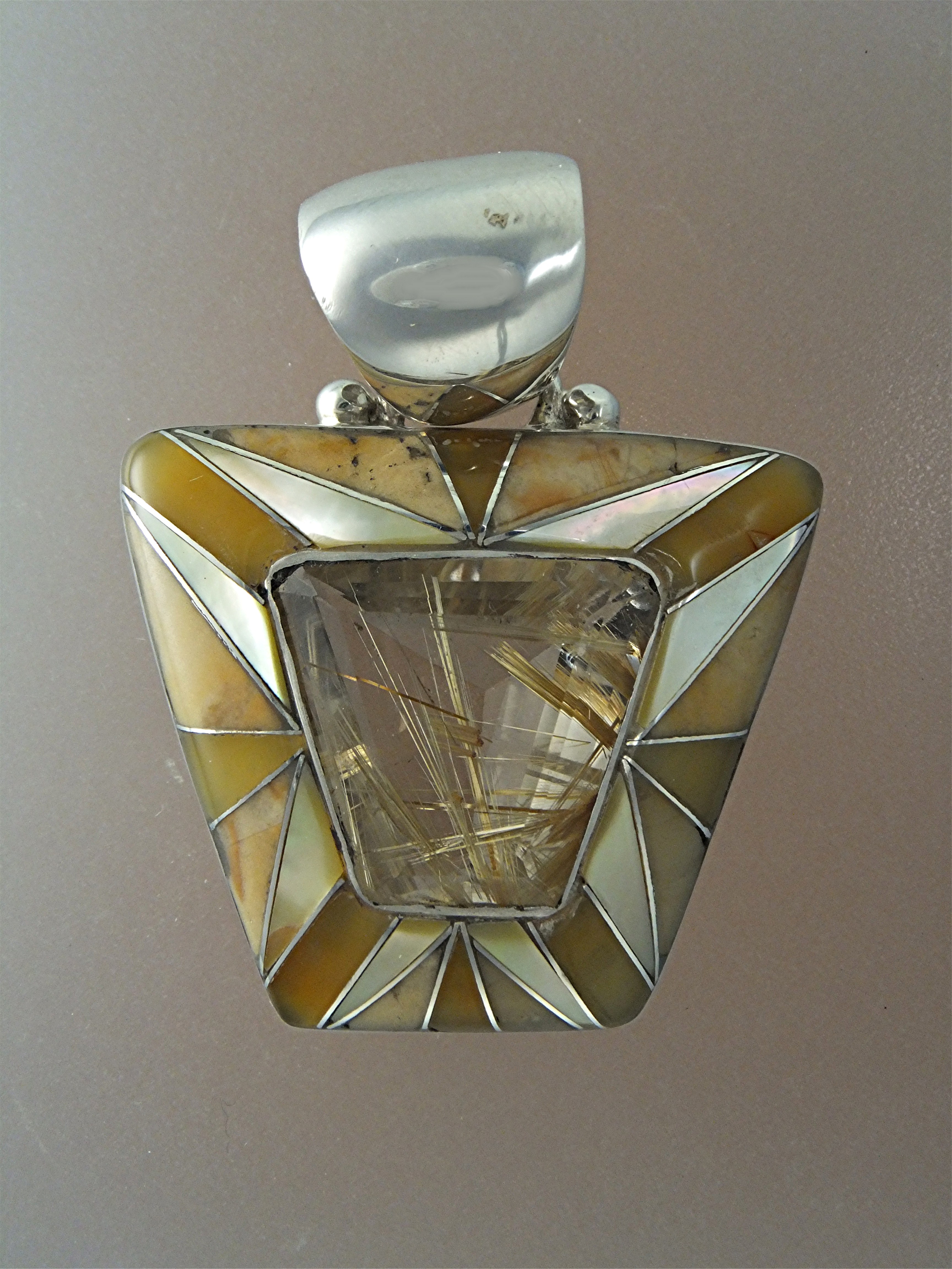 Pendant Sterling Silver Gold Rutilated Quartz EL