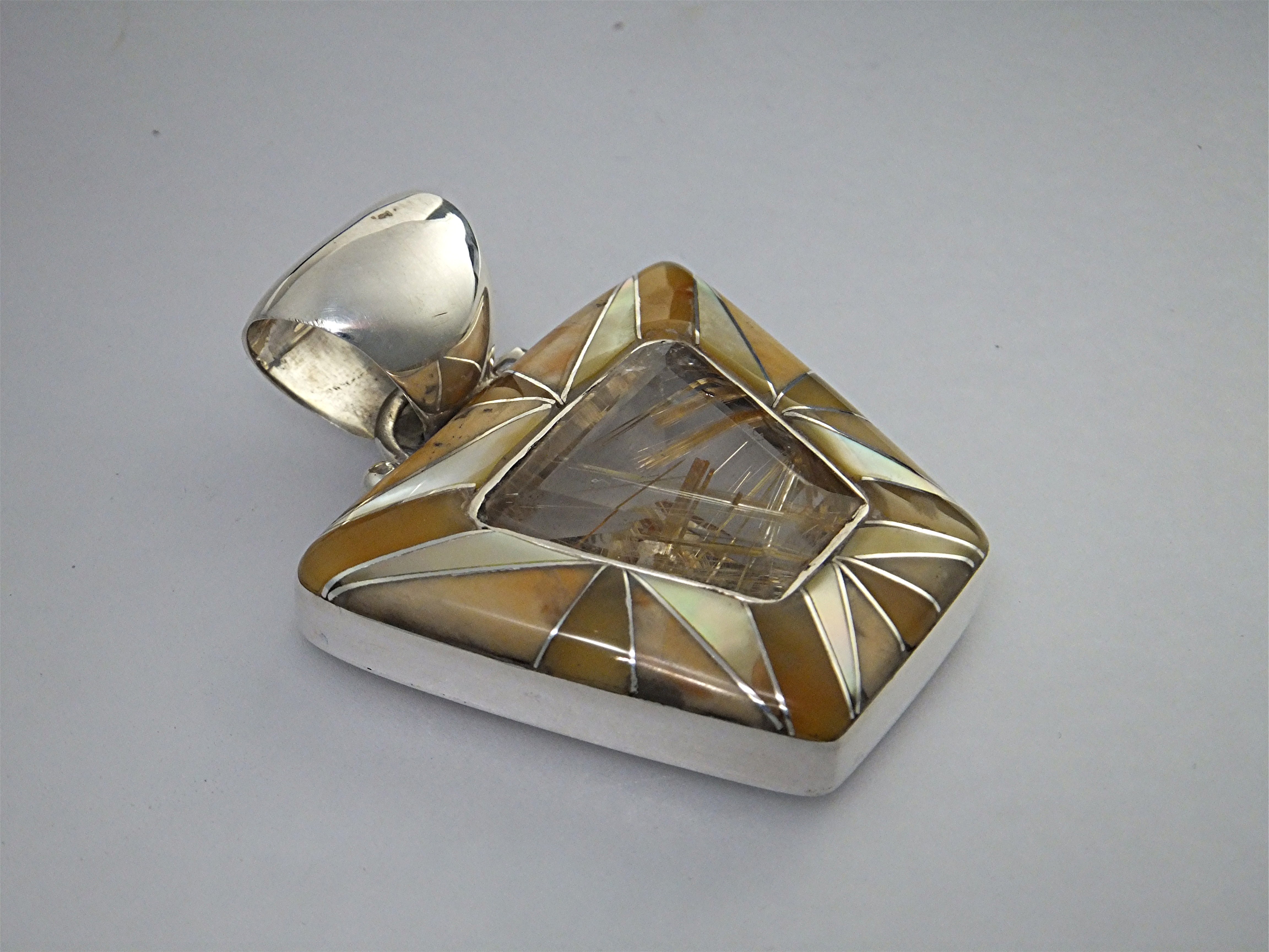 Pendant Sterling Silver Gold Rutilated Quartz EL