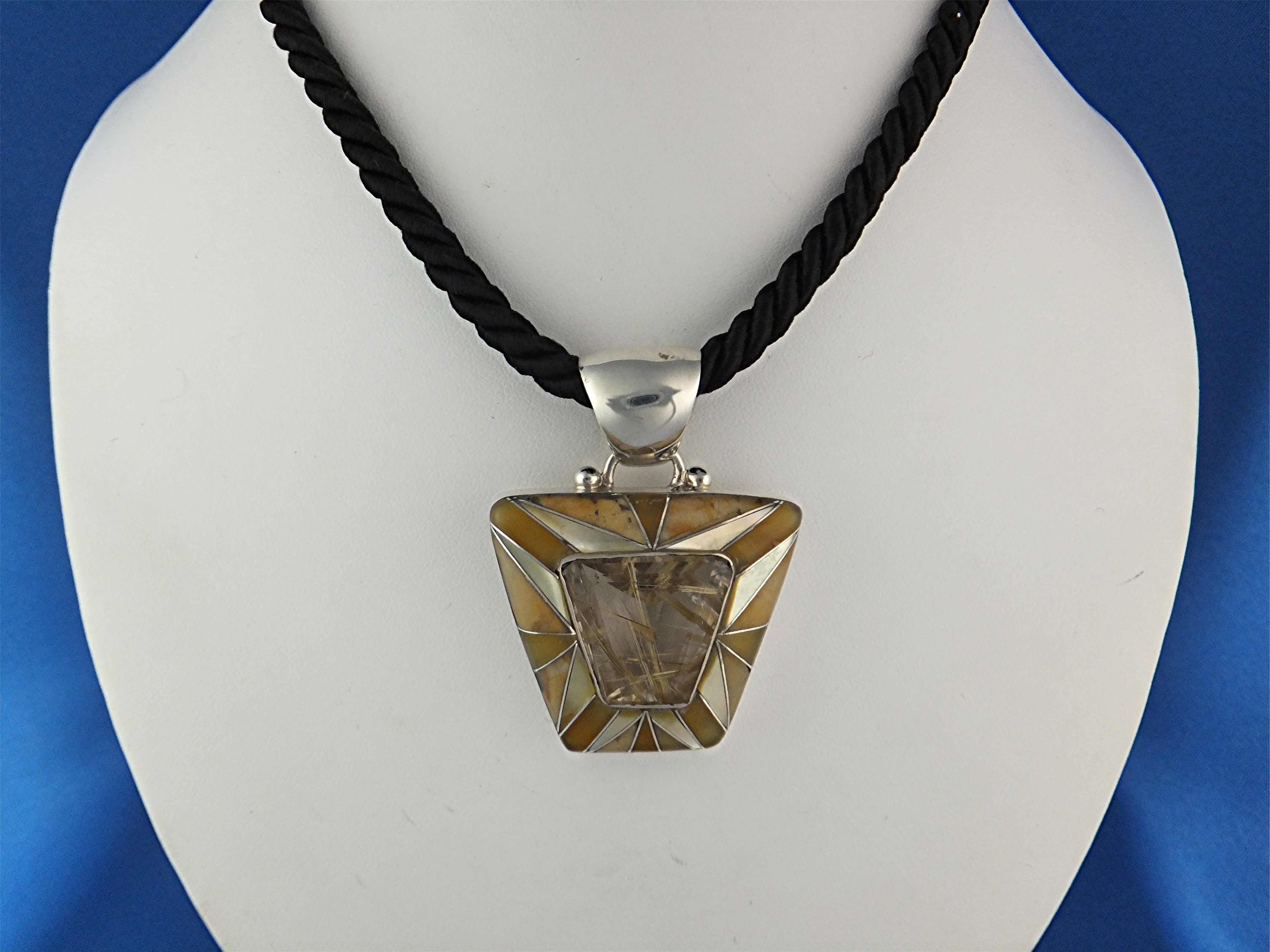 Pendant Sterling Silver Gold Rutilated Quartz EL