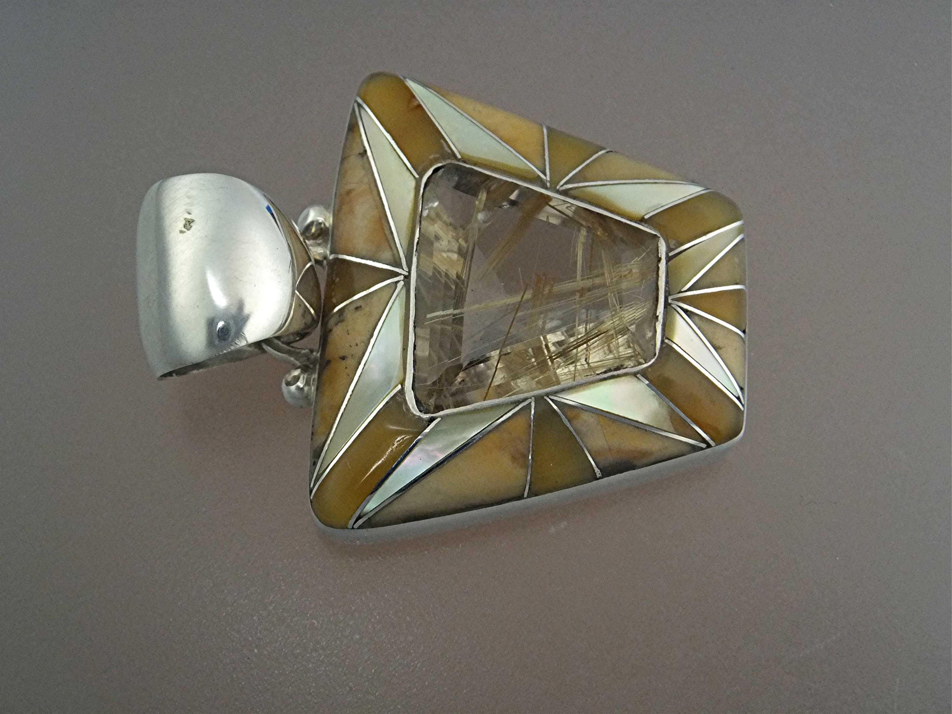 Pendant Sterling Silver Gold Rutilated Quartz EL