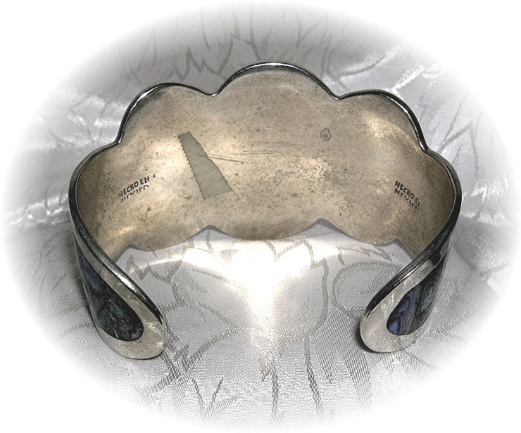 Beautiful Silver & Abalone Flowers Cuff Brace