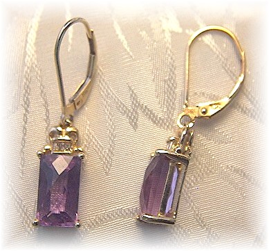 Earrings 14K Gold Diamond & Amethyst Leverback