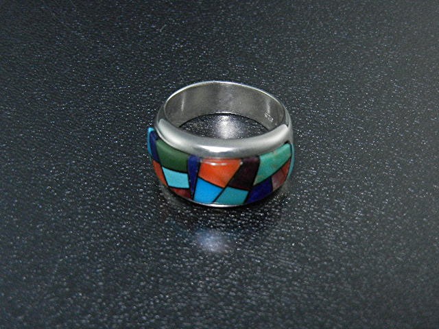 Native American Sterling Silver Inlay Ring Calvin Begay