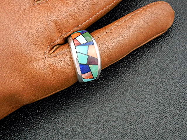 Native American Sterling Silver Inlay Ring Calvin Begay