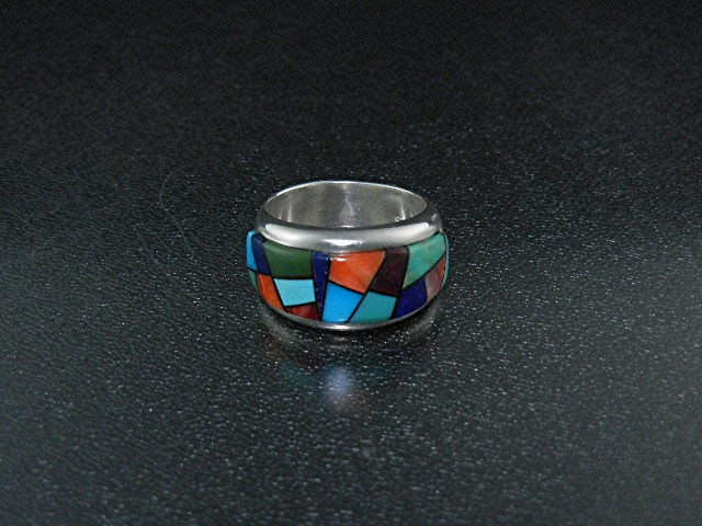 Native American Sterling Silver Inlay Ring Calvin Begay